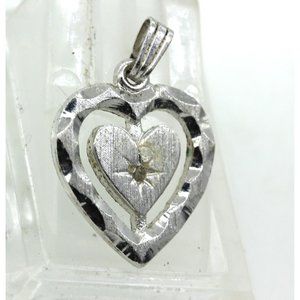 925 STERLING diamond heart PENDANT signed JCR VINTAGE 20MM 1.8 grams